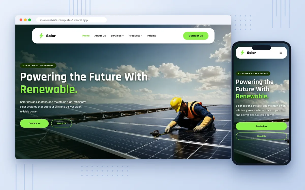 Solor, Solar Installation Company, screenshot